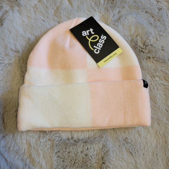 🎯nwt art class pink & ivory check winter hat - Picture 2 of 3